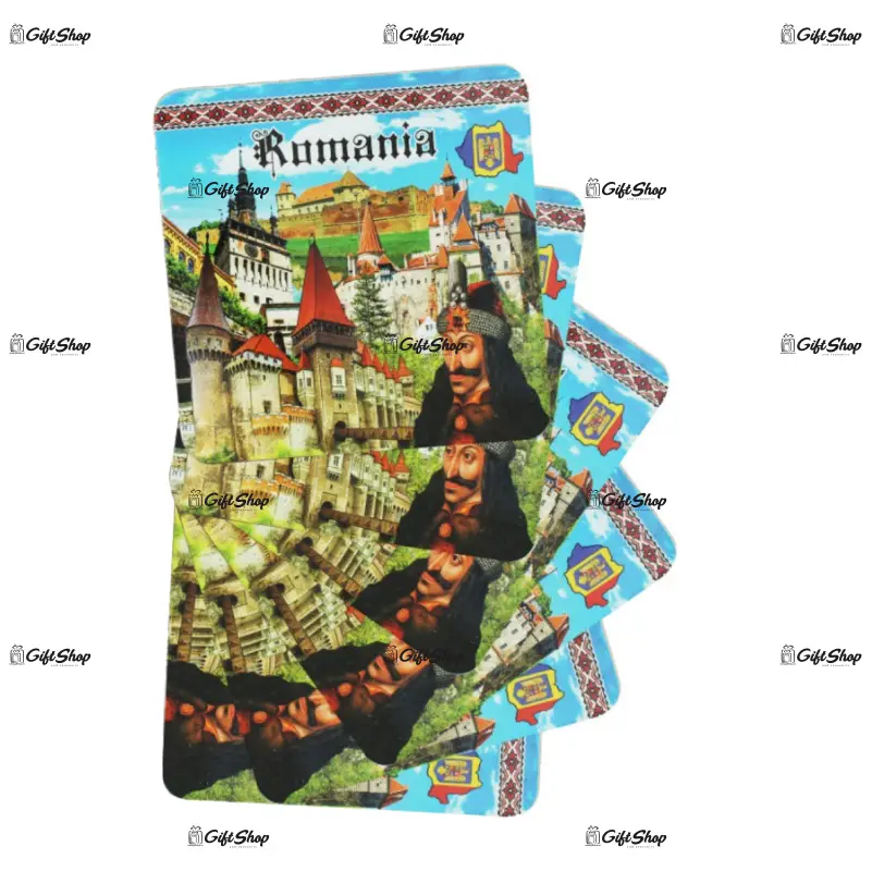 Romania, castele, vlad tepes, set 6 suporti pahare, model b